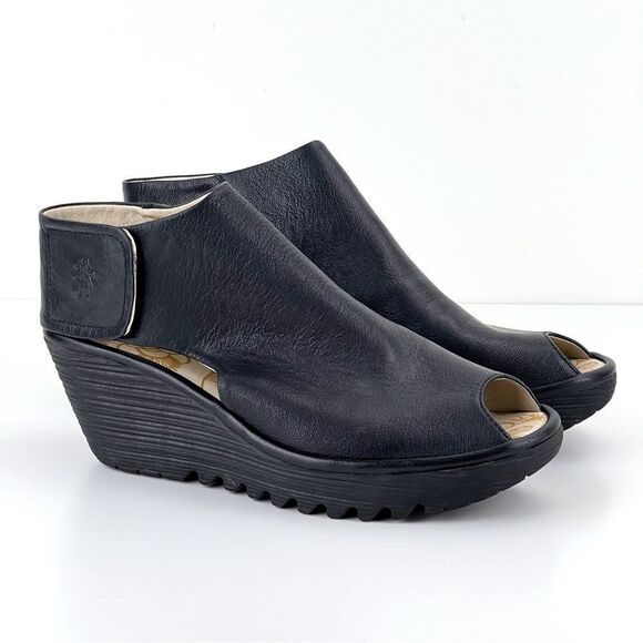 FLY London Peep Toe Wedges - Picture 1 of 12